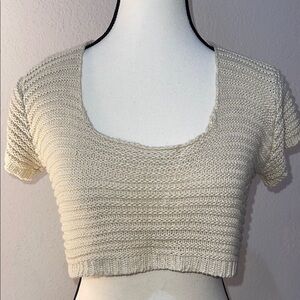 SHEIN Cream Ribbed Knit Crop Top Short Sleeve Size Large